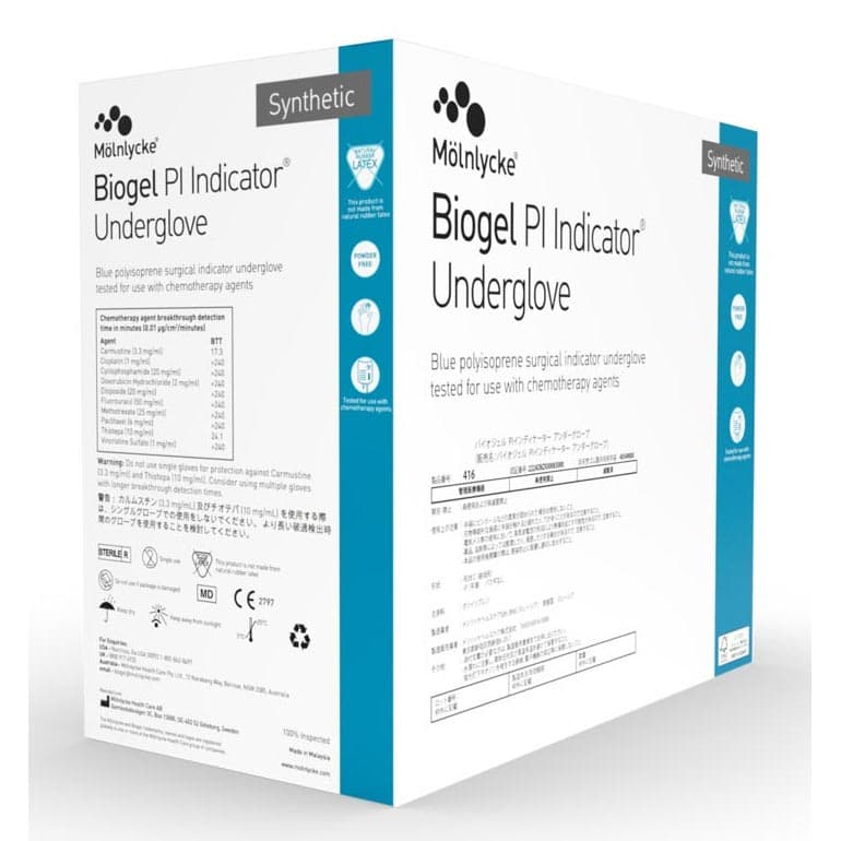 Biogel PI Indicator Underglove Surgical Underglove Blue Beaded Cuff Standard, Size 6.5 - Box of 50 - Image 1