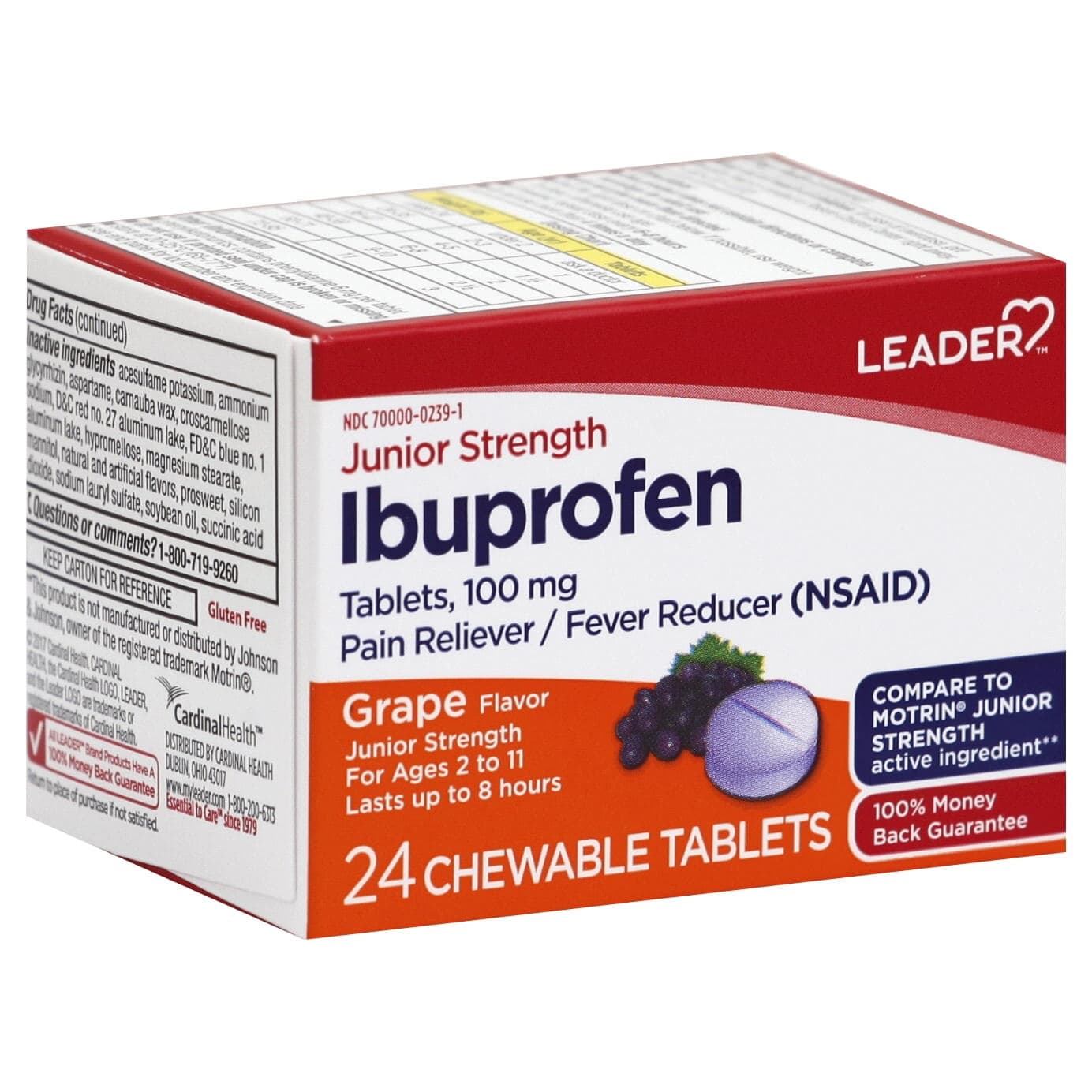 Leader Junior Ibuprofen Chewable Pain Relief Tablet, 100 mg - 24 Count - Image 1