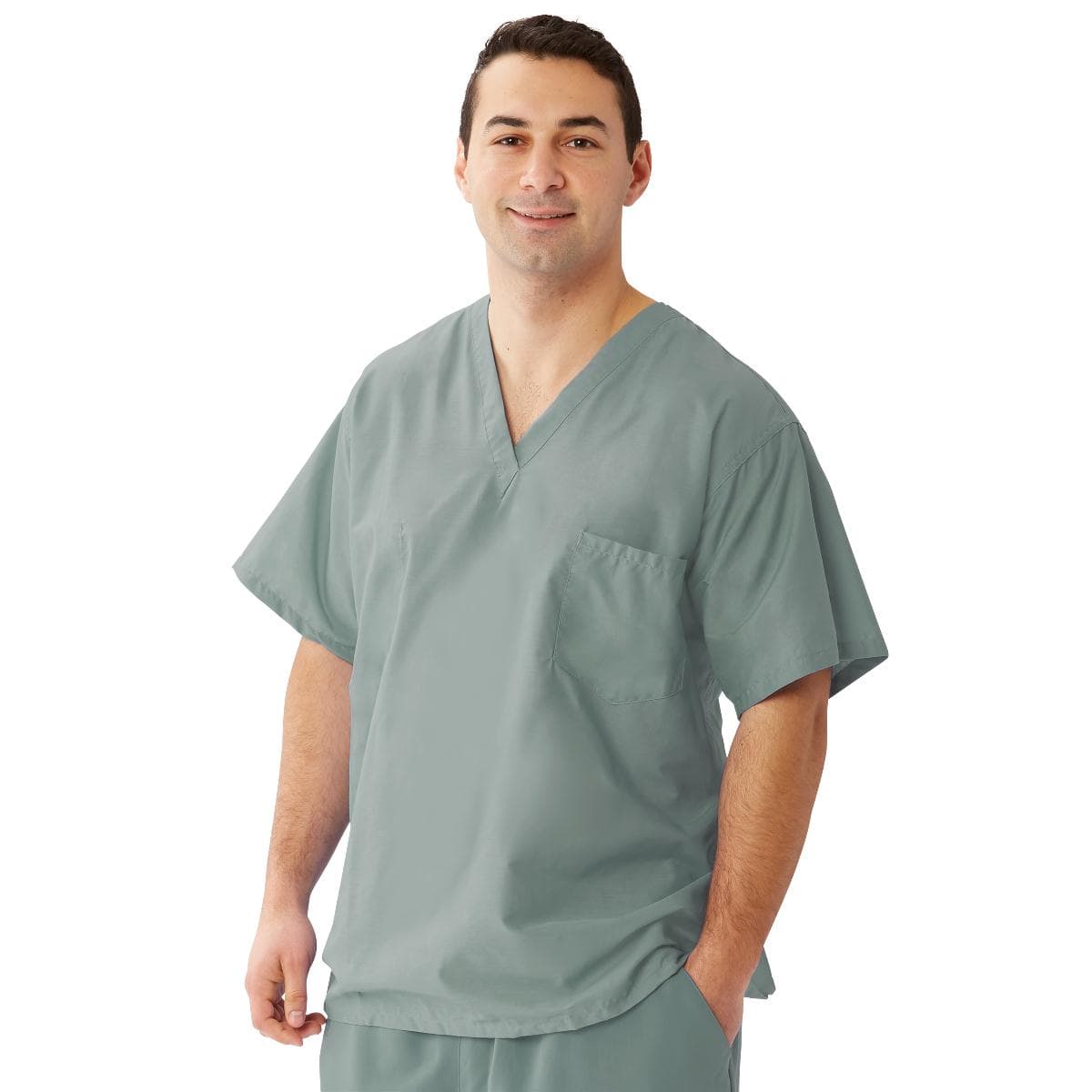 Encore Unisex Reversible V-Neck 2-Pocket Scrub Tops, Misty Green, Extra Large - Image 1