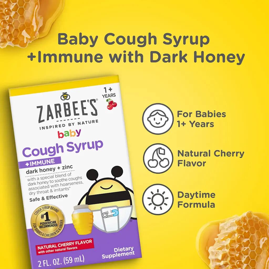 Zarbee's Naturals Baby Cough Syrup with Dark Honey and Zinc, 2 oz - Image 3