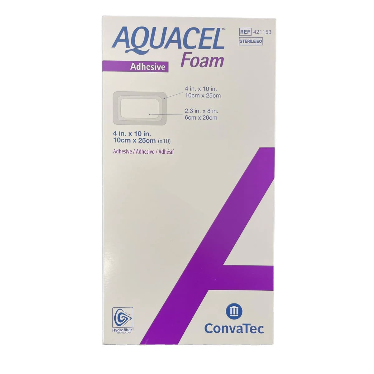 ConvaTec Aquacel Adhesive Foam Dressing, 4 x 10 Inch - Box of 10 - Image 1