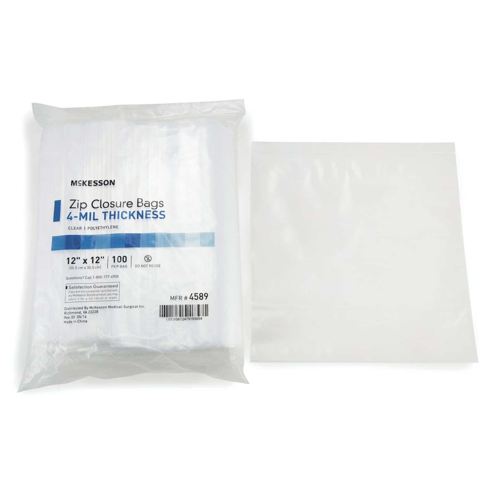 McKesson Reclosable Bag Clear, 12 x 12 Inch, 4 mil - Box of 100 - Image 1