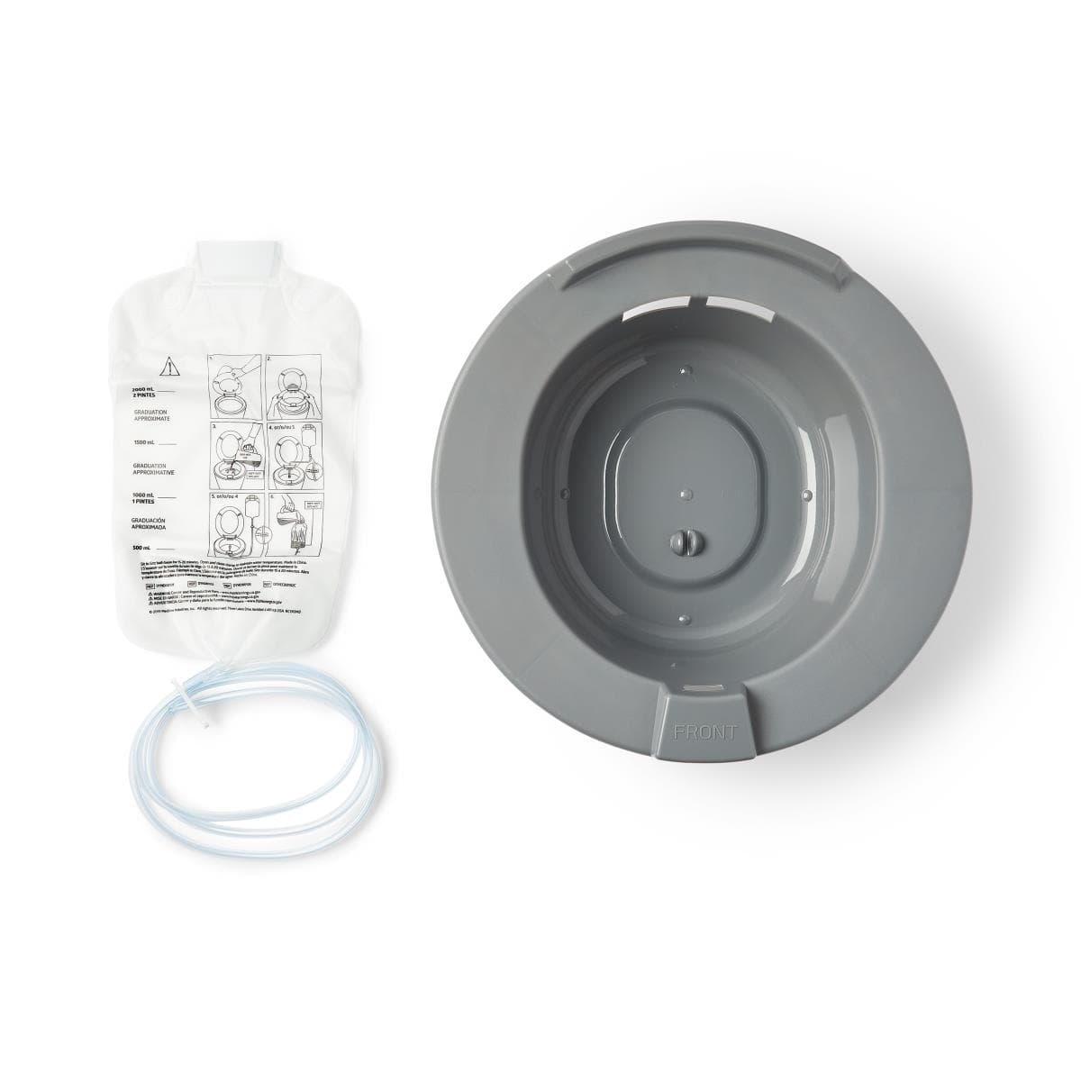 Medline Sitz Bath Basin and Clamp with 2000 ml Solution Bag, Graphite - Case of 10 - Image 1