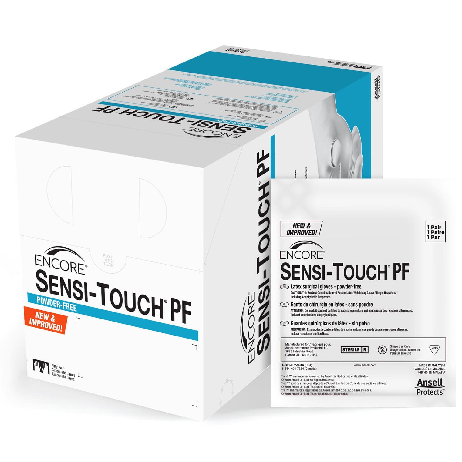 Ansell Surgical Gloves, Powder-Free, Latex, Beaded, Size 6.5 - Box of 100 - Image 1