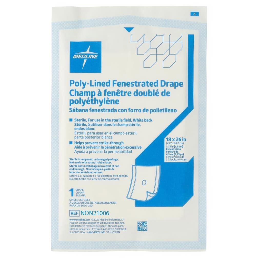 Medline Sterile Disposable Drape with 2.75 Inch Fenestration, 18 x 26 Inch - Each - Image 1
