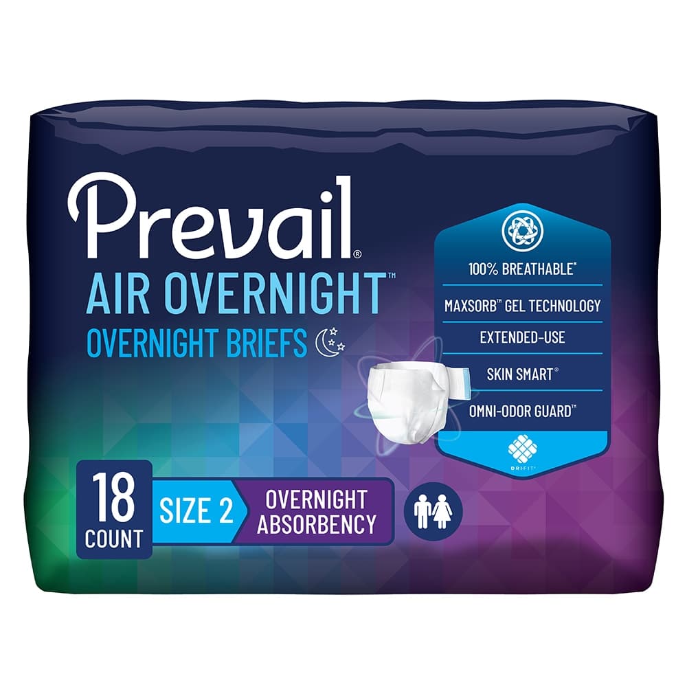 Prevail Air Overnight Adult Incontinence Briefs, Size 2 - Package of 18 - Image 1