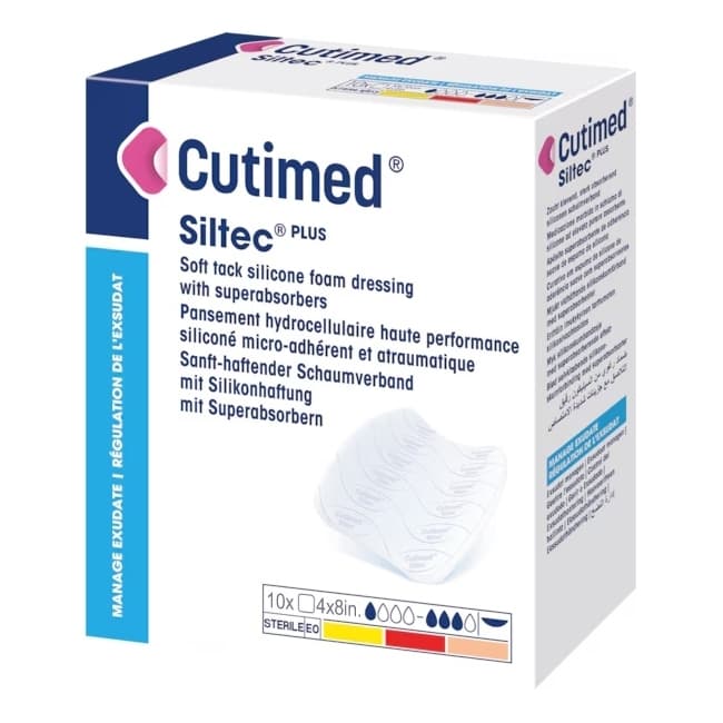 Cutimed Siltec Plus Silicone Foam Dressing, 4 x 8 Inch - Box of 10 - Image 1