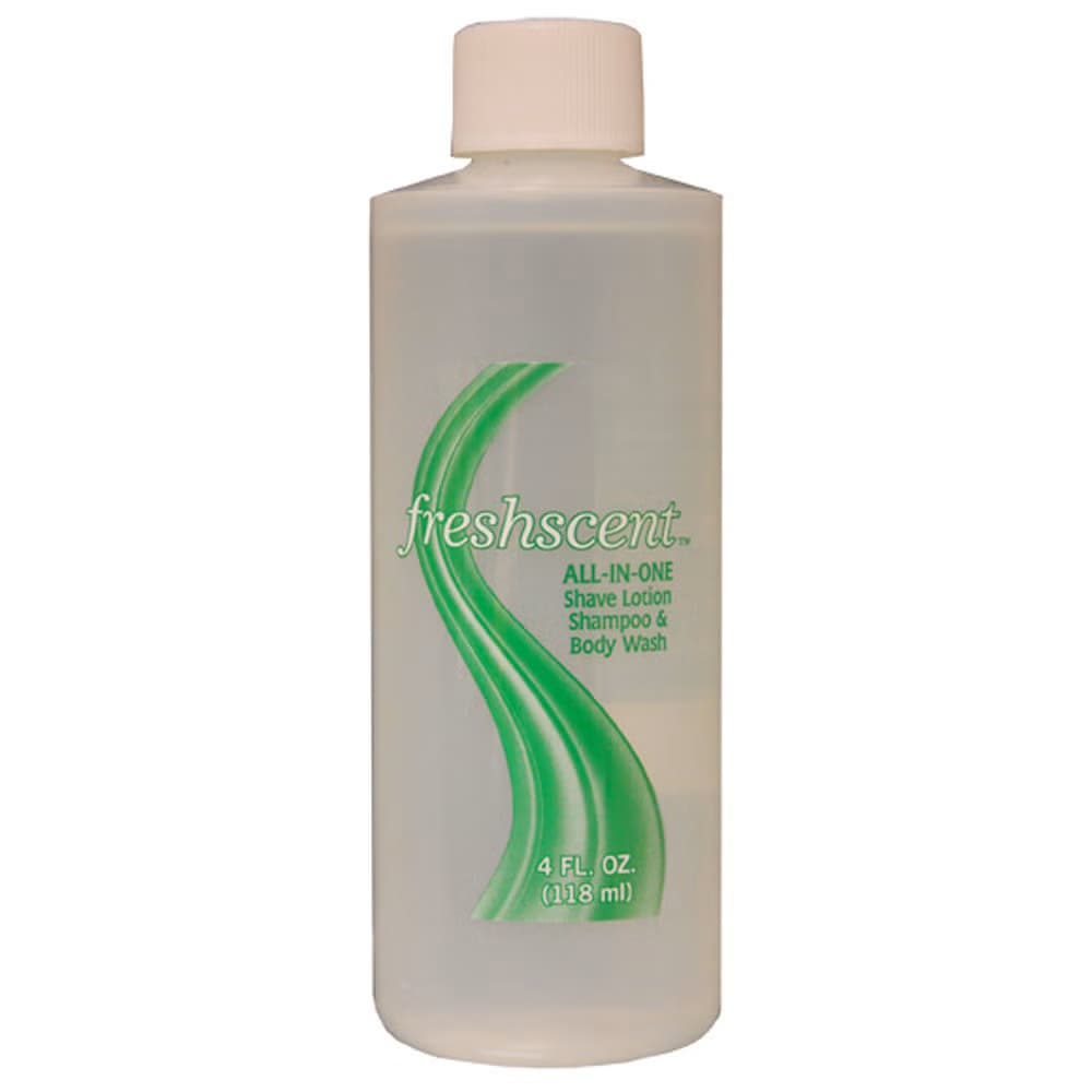 Freshscent All-In-One Shave Lotion Shampoo and Body Wash, Scented, 4 oz - Case of 60 - Image 1