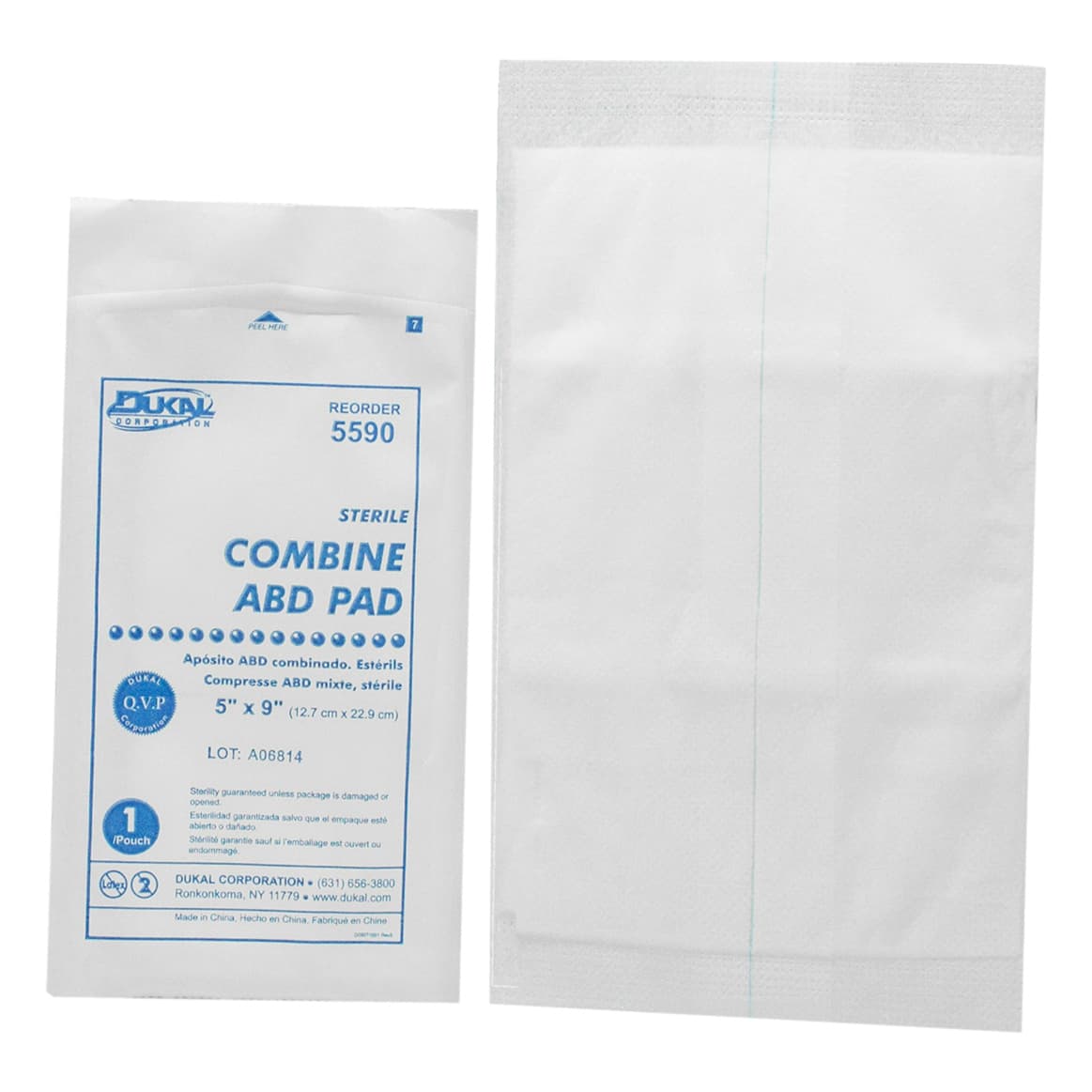 Dukal Abdominal Pad White 1-Ply Rectangle Sterile, 5 X 9 Inch - Each - Image 1