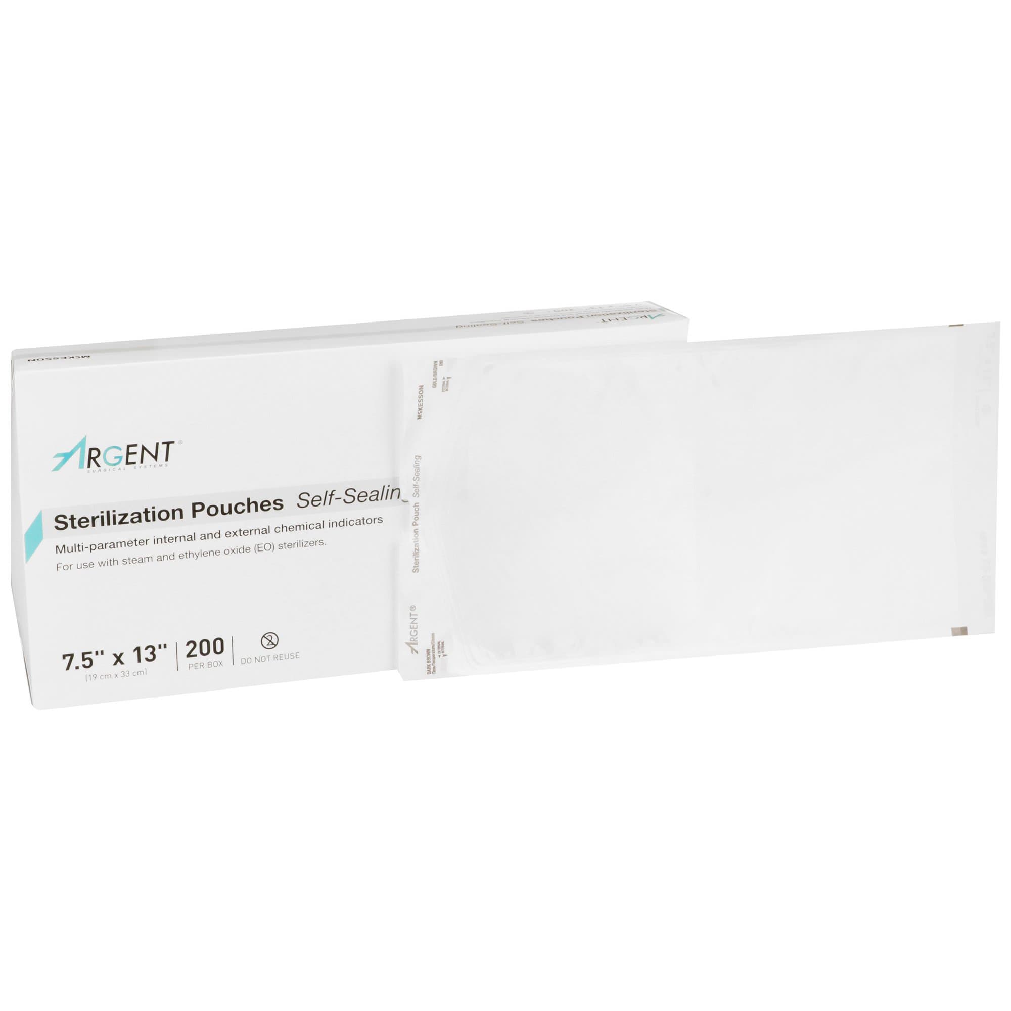 McKesson Argent Sure-Check Sterilization Pouch Transparent-Blue, 7-1/2 x 13 Inch - Box of 200 - Image 1