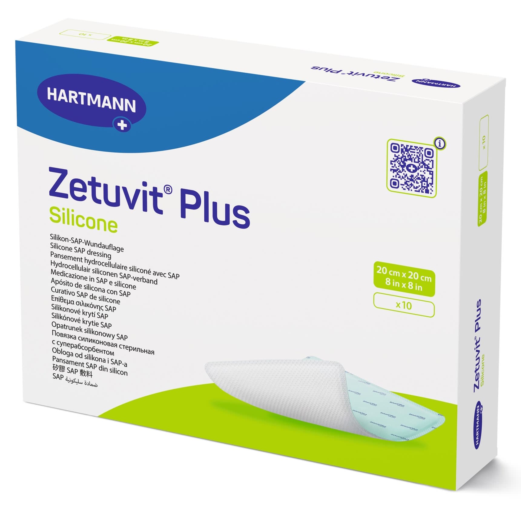 Zetuvit Plus Silicone Non Border Superabsorbent Dressing, 8 x 8 Inch - Box of 10 - Image 1