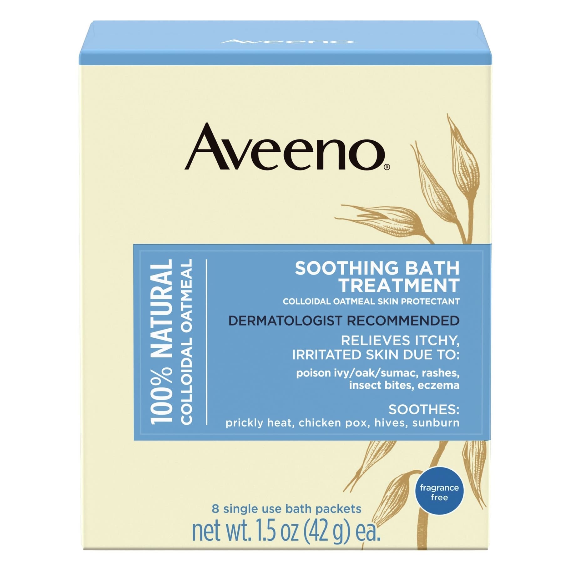 Aveeno Colloidal Oatmeal Soothing Bath Treatment, 1.5 oz - Box of 8 - Image 1