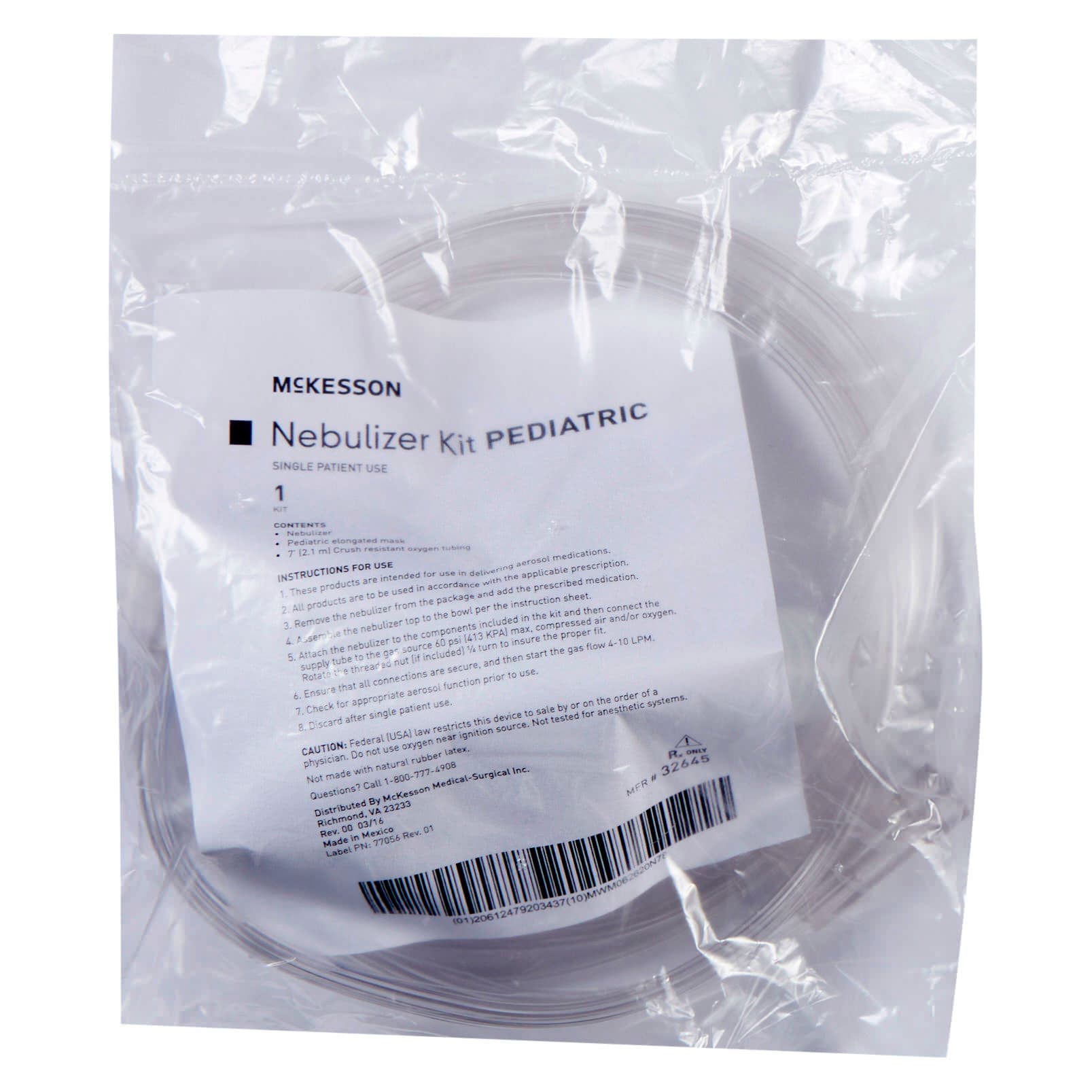 McKesson Handheld Nebulizer Kit Elbow Adapter Aerosol Mask Delivery 7 Foot Oxygen Tube Length - Image 1