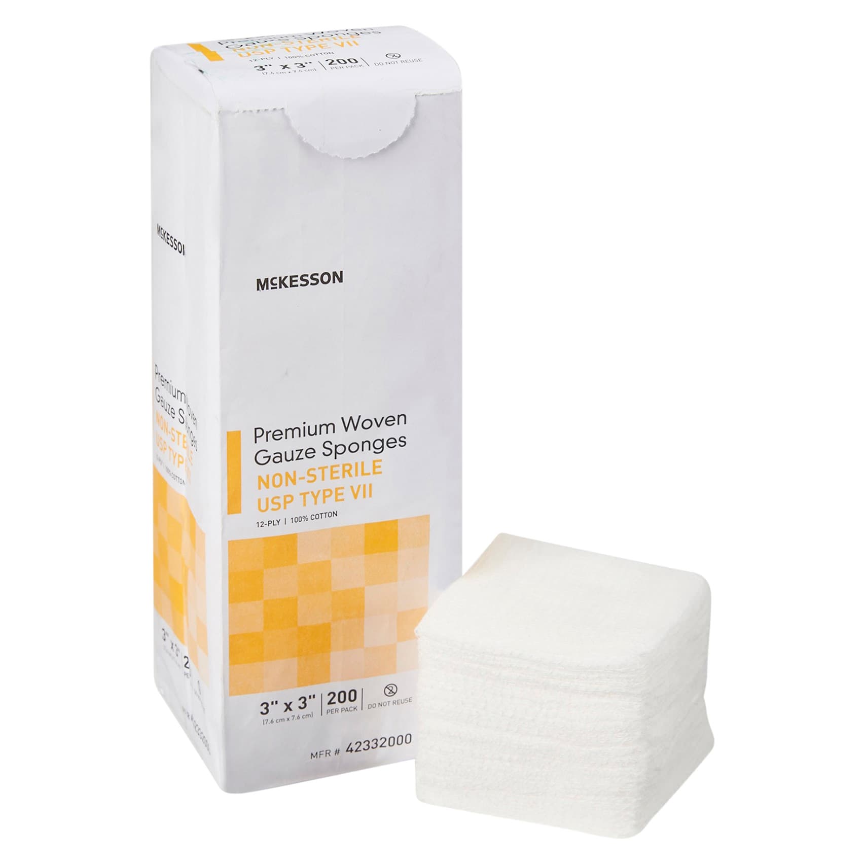 McKesson USP Type VII Gauze Sponge White Square NonSterile, 3 x 3 Inch, 12-Ply - Package of 200 - Image 1