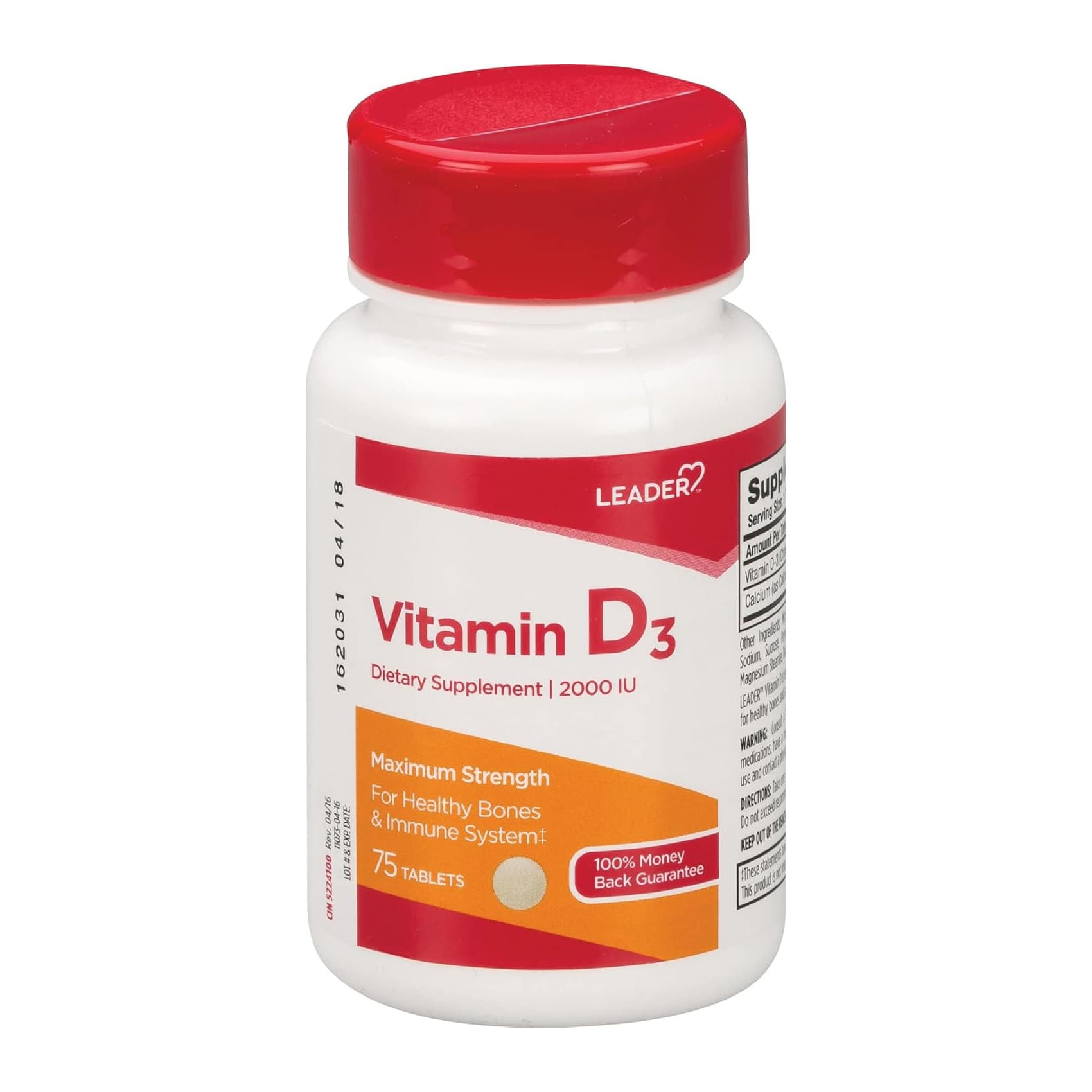 Leader Vitamin D3 2000Iu Tablets, 75 Count - Each - Image 1