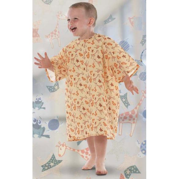 All Stars Pediatric Patient Exam Gown Without Cuff, Giraffe Yellow - Image 1
