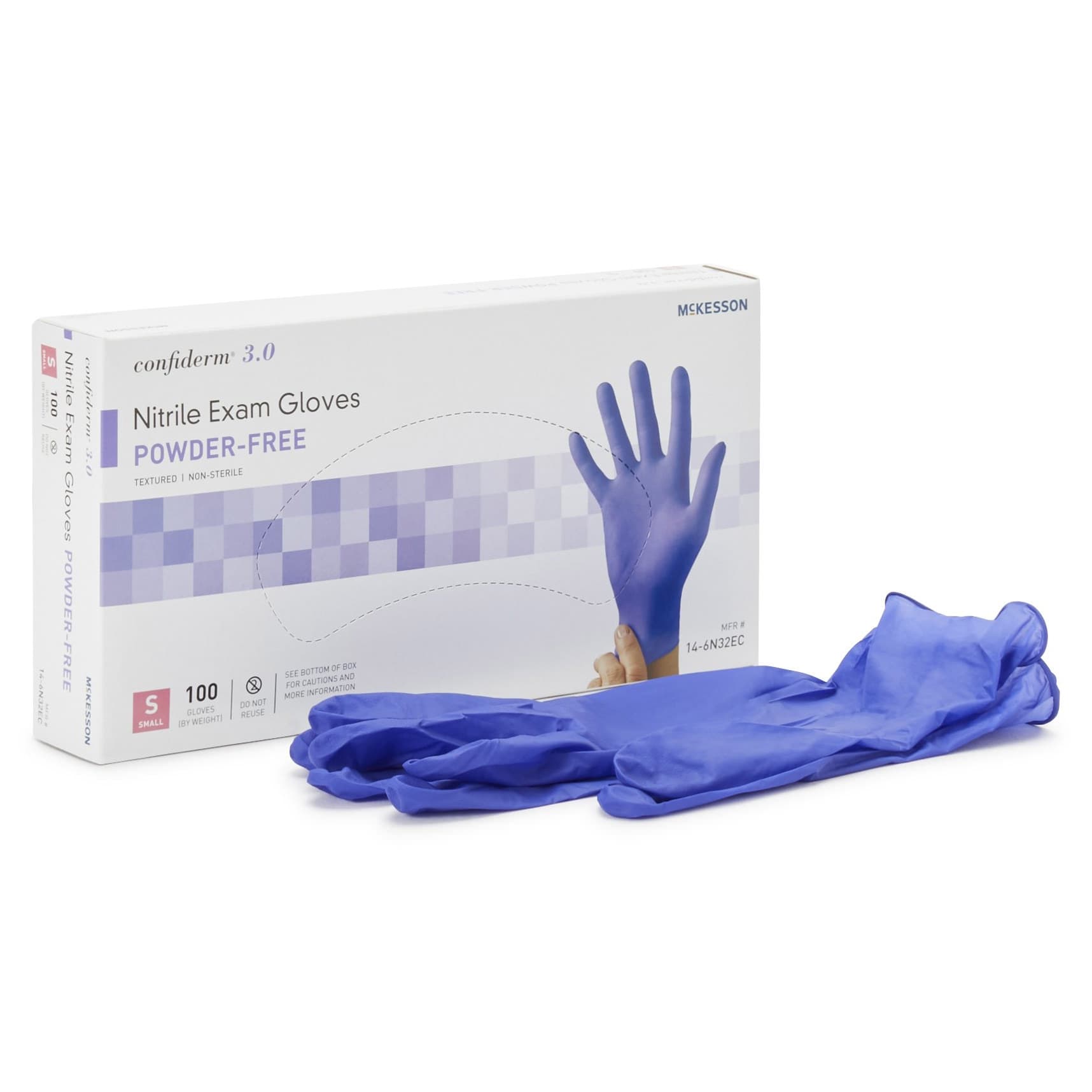 McKesson Confiderm 3.0 Exam Glove Blue Beaded Cuff 2 mil to 4 mil Range, Small - Box of 100 - Image 1