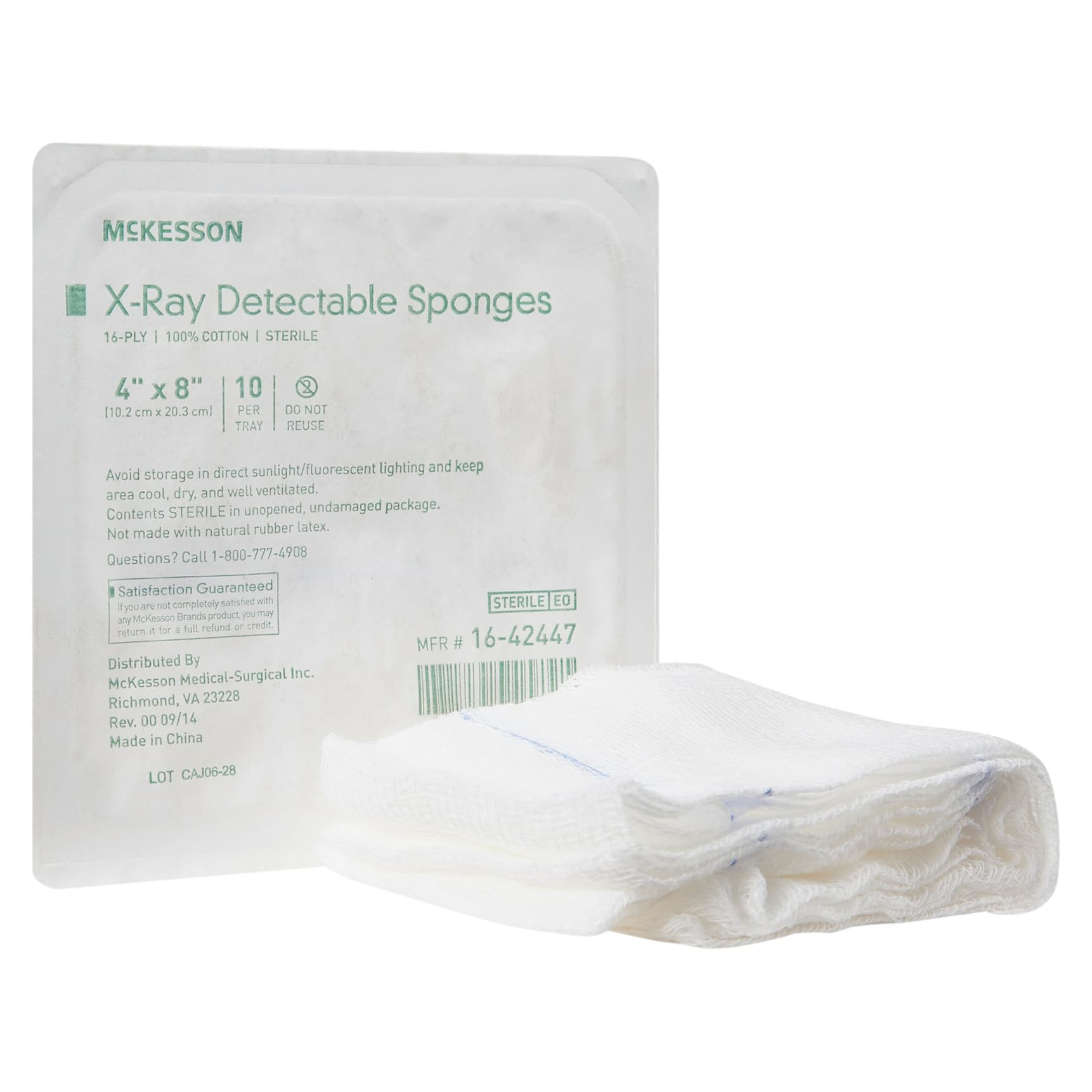 McKesson X-Ray Detectable Gauze Sponge, 16-Ply, 4 x 8 Inch - Case of 800 - Image 1