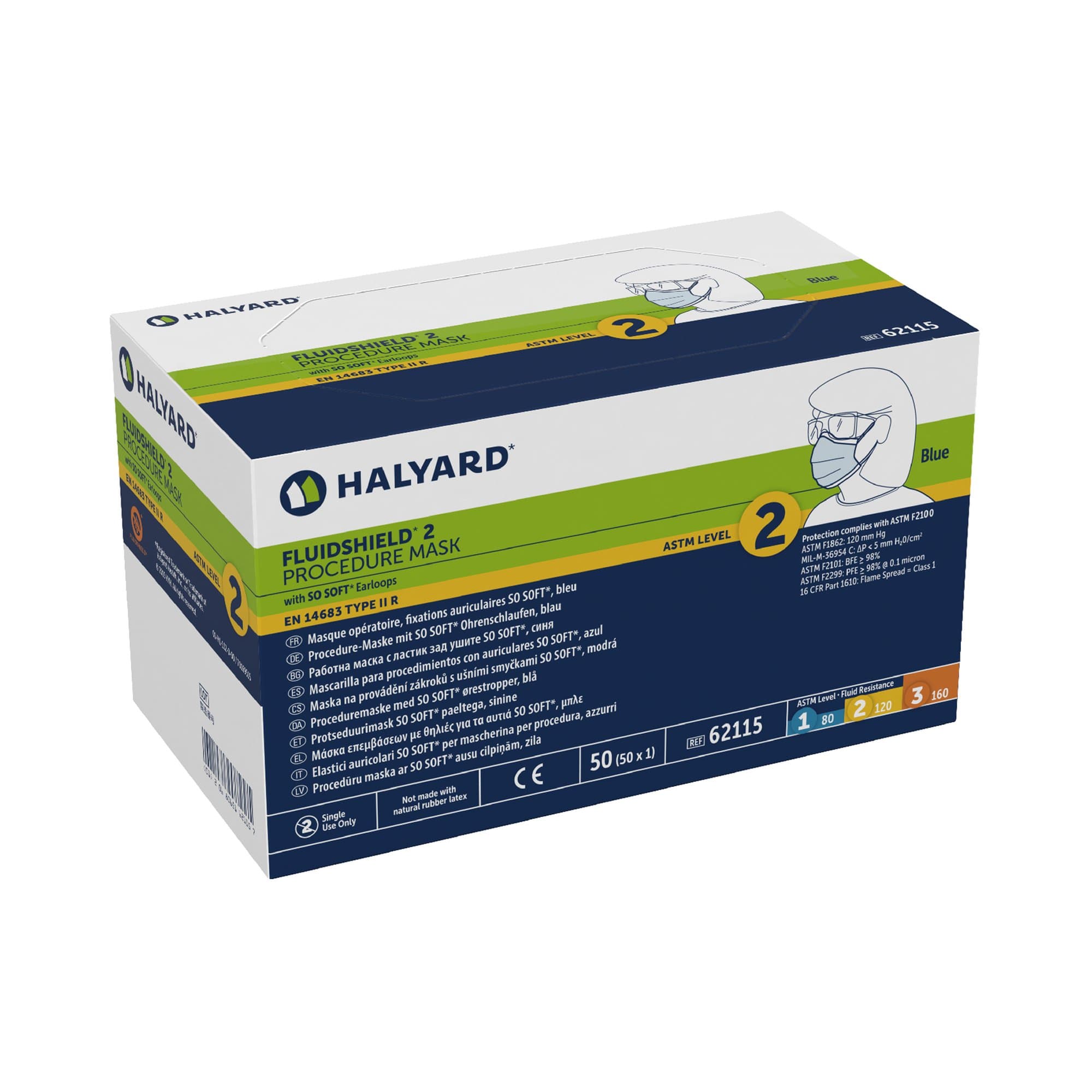 Halyard Fluidshield Level 2 Procedure Mask - Case of 500 - Image 1