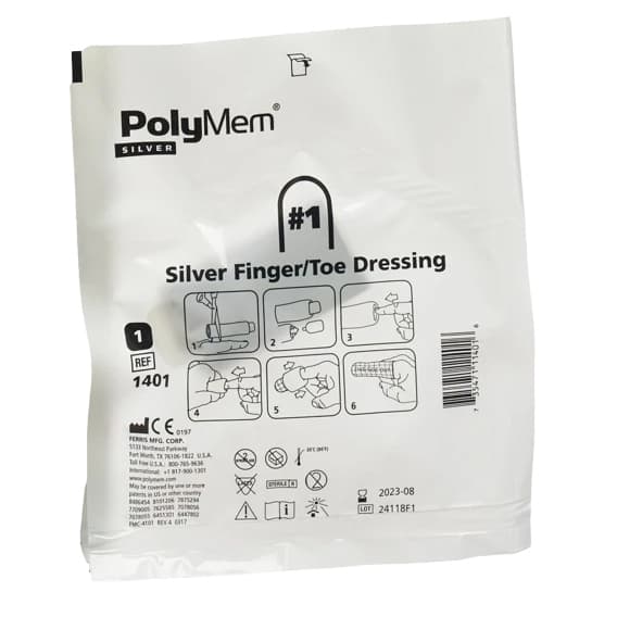 PolyMem Silver Finger and Toe Dressings, 1-4/5 to 2-1/5 Inch Circumference - Case of 30 - Image 2