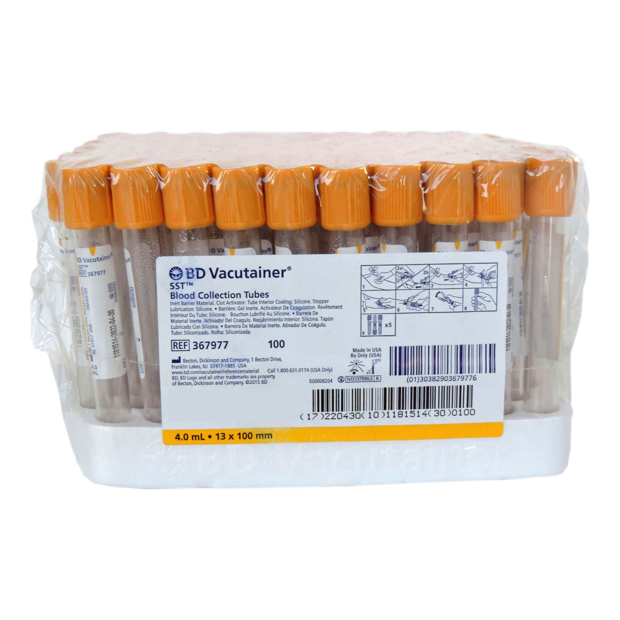 BD Vacutainer SST Venous Blood Collection Tube with Hemogard Closure, 4 ML - Box of 100 - Image 1