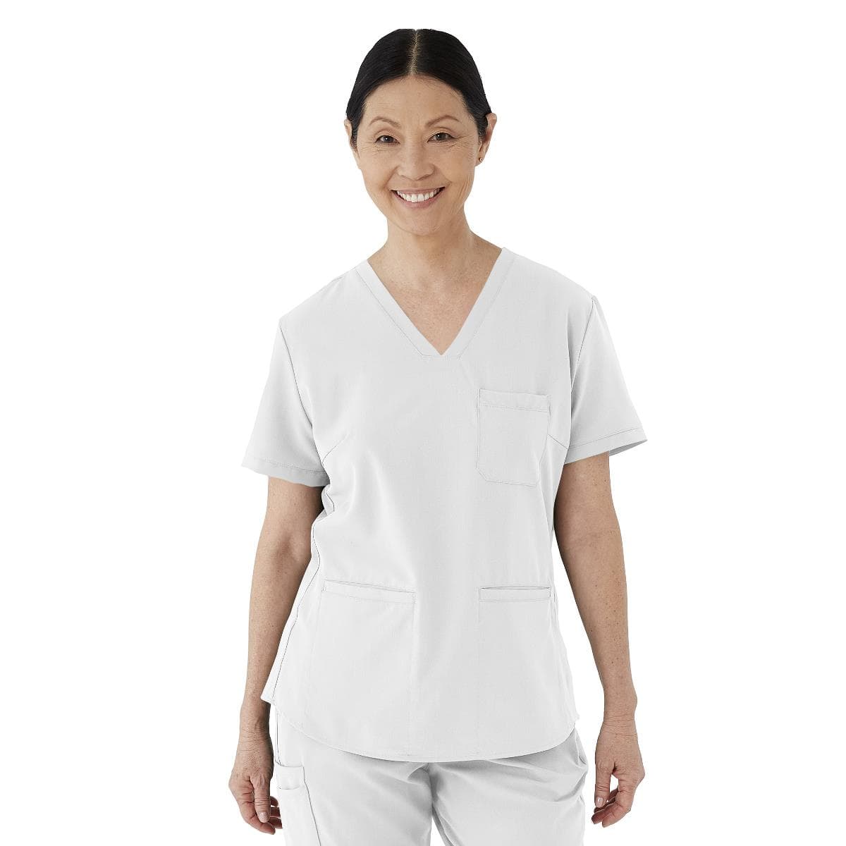 Medline Lexington AVE Women's V-Neck Scrub Tops with 3 Pockets, White, Extra Small - Image 1