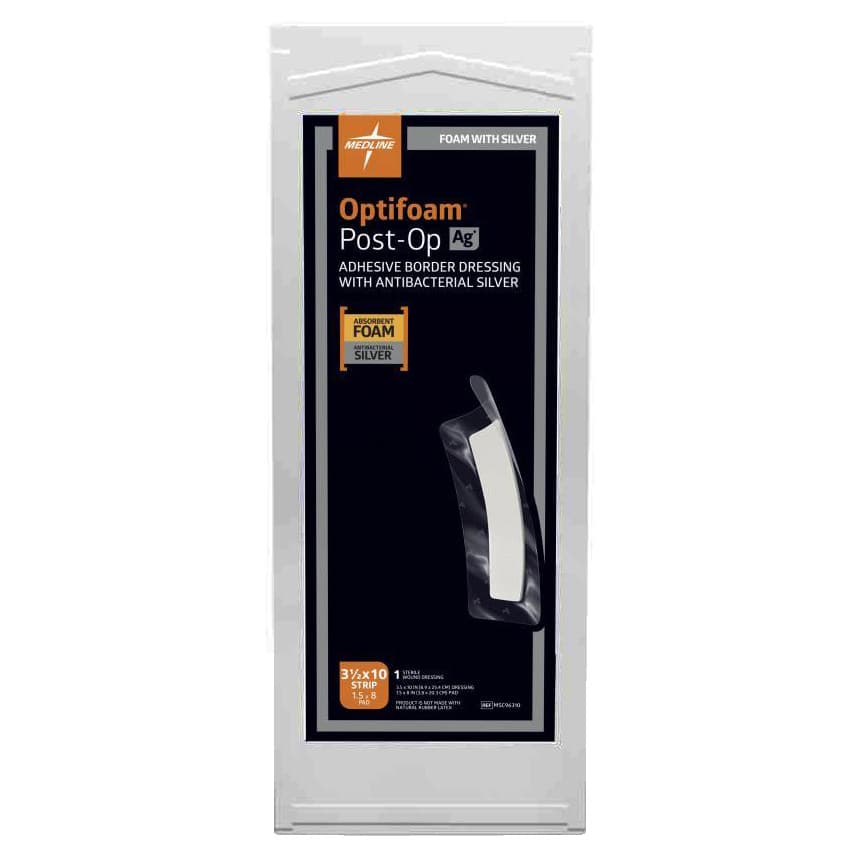 Optifoam Post-Op Ag+ Foam Dressing With Adhesive Border, 3.5 x 10 Inch - Each - Image 1