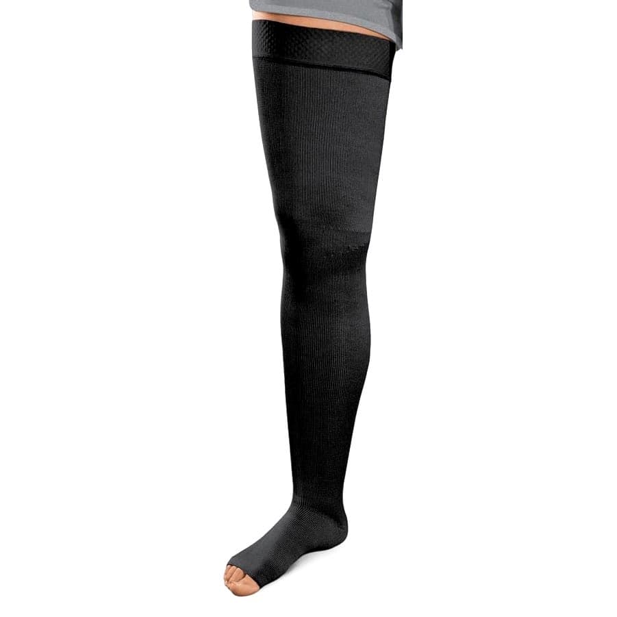 ExoStrong Thigh High, Silicone Top, Open Toe, Tall, Medium, Black - Image 1