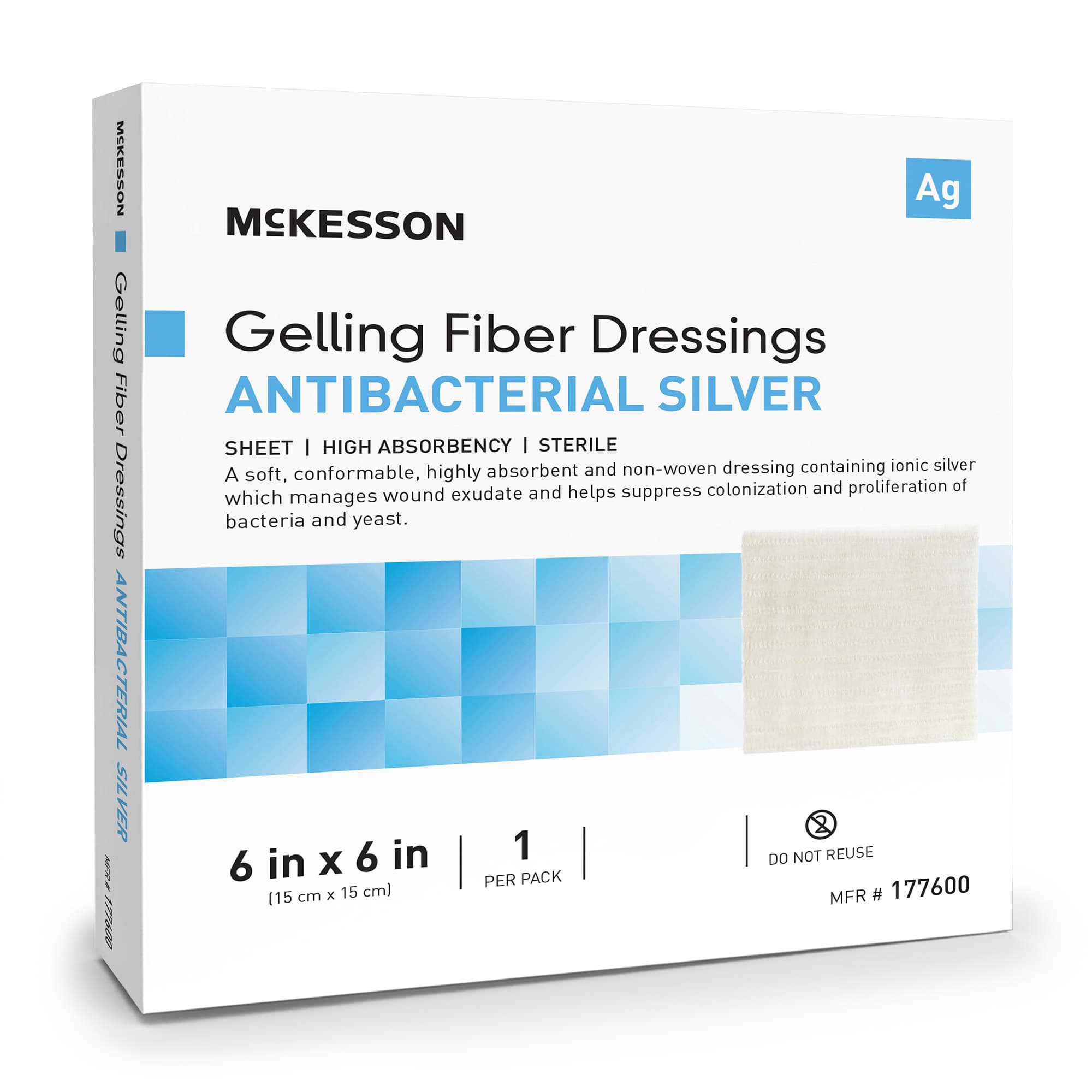 McKesson Silver Gelling Fiber Dressing White Ionic Silver Square Sterile, 6 X 6 Inch, 5 Count - Each - Image 1