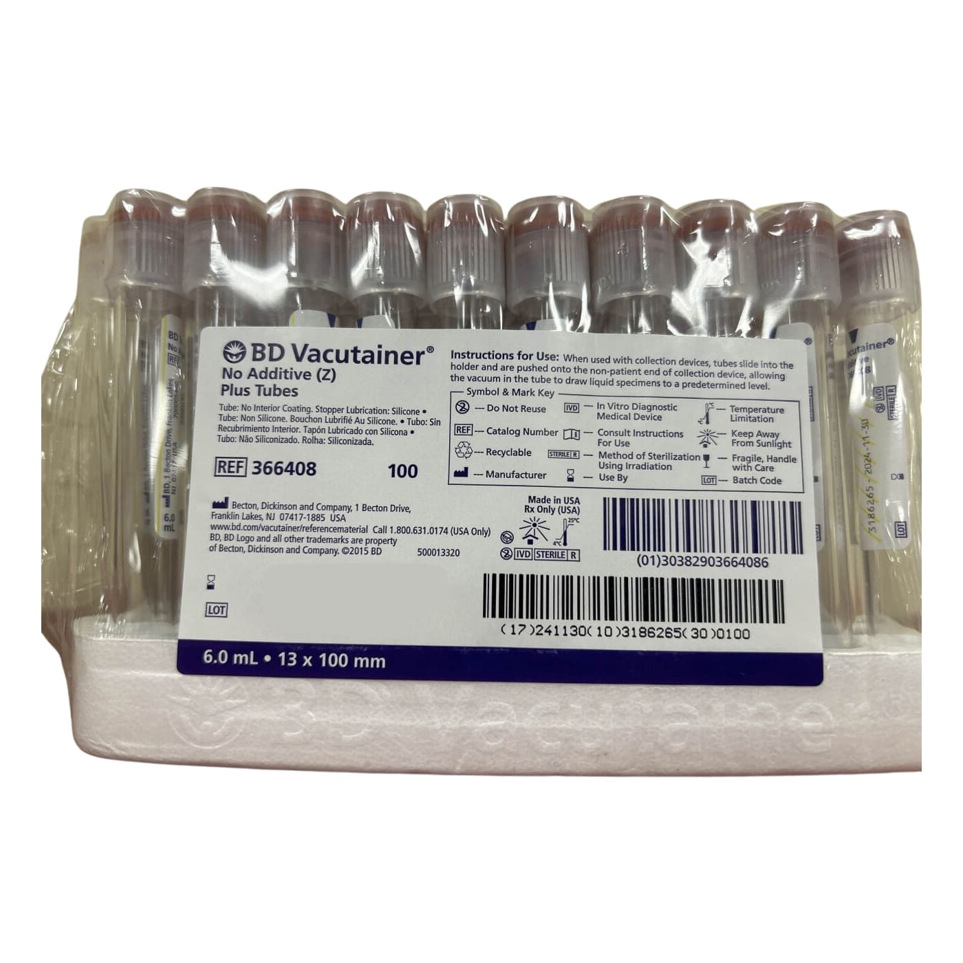 BD Vacutainer No Additive (Z) Plus Secondary Tube, 6 mL - Box of 100 - Image 1
