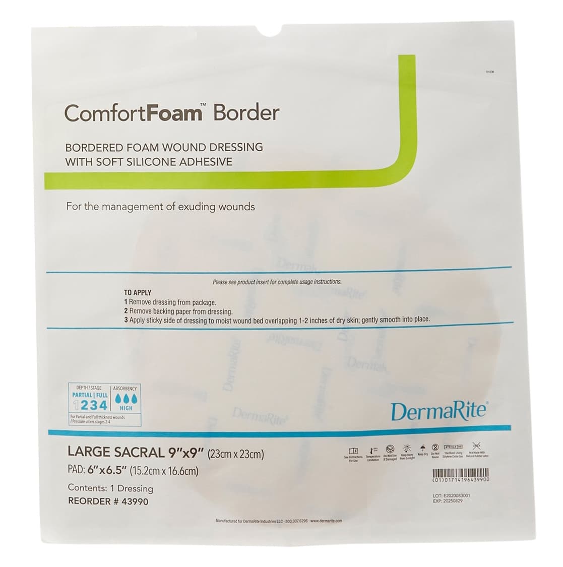 ComfortFoam Border Silicone Foam Dressing with Border, Large Sacral, 9 x 9 Inch -Each - Image 1