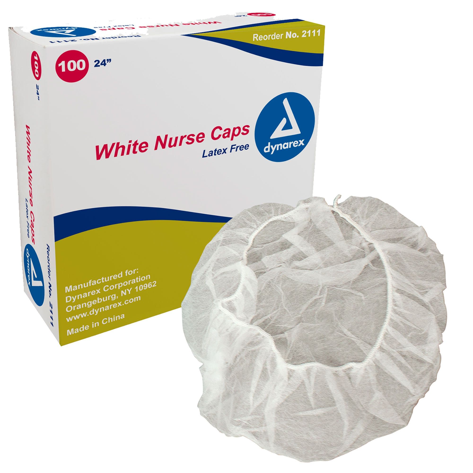 Dynarex Nurse and Surgeons Bouffant Caps, White - Box of 100 - Image 1