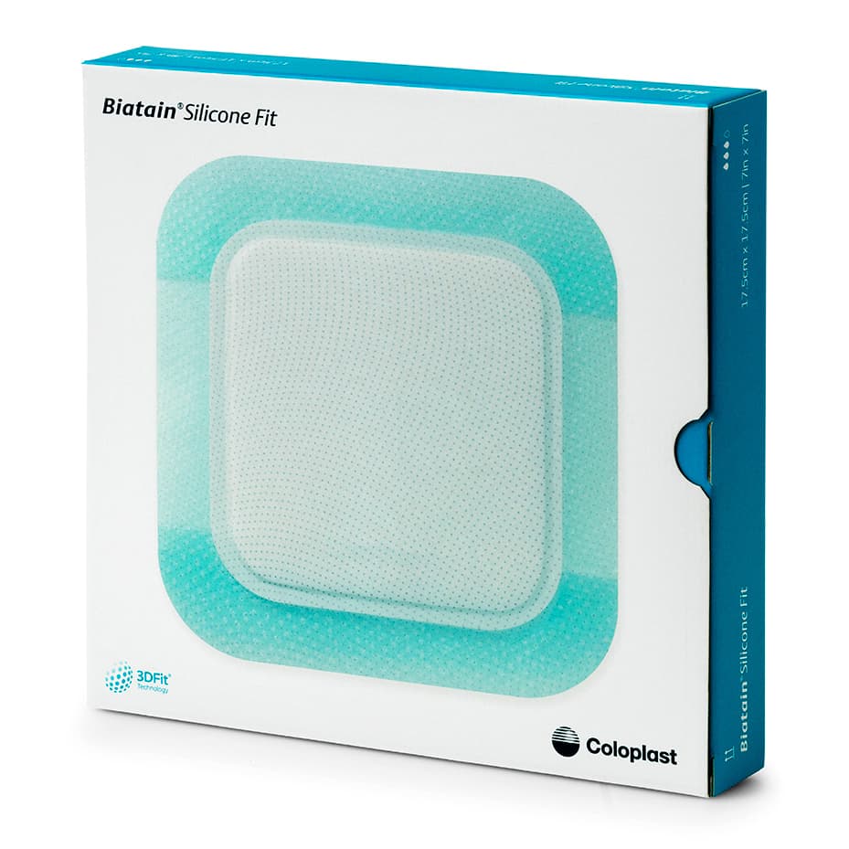 Coloplast Biatain Bordered Silicone Fit Foam Dressing, 7 x 7 Inch - Box of 5 - Image 1