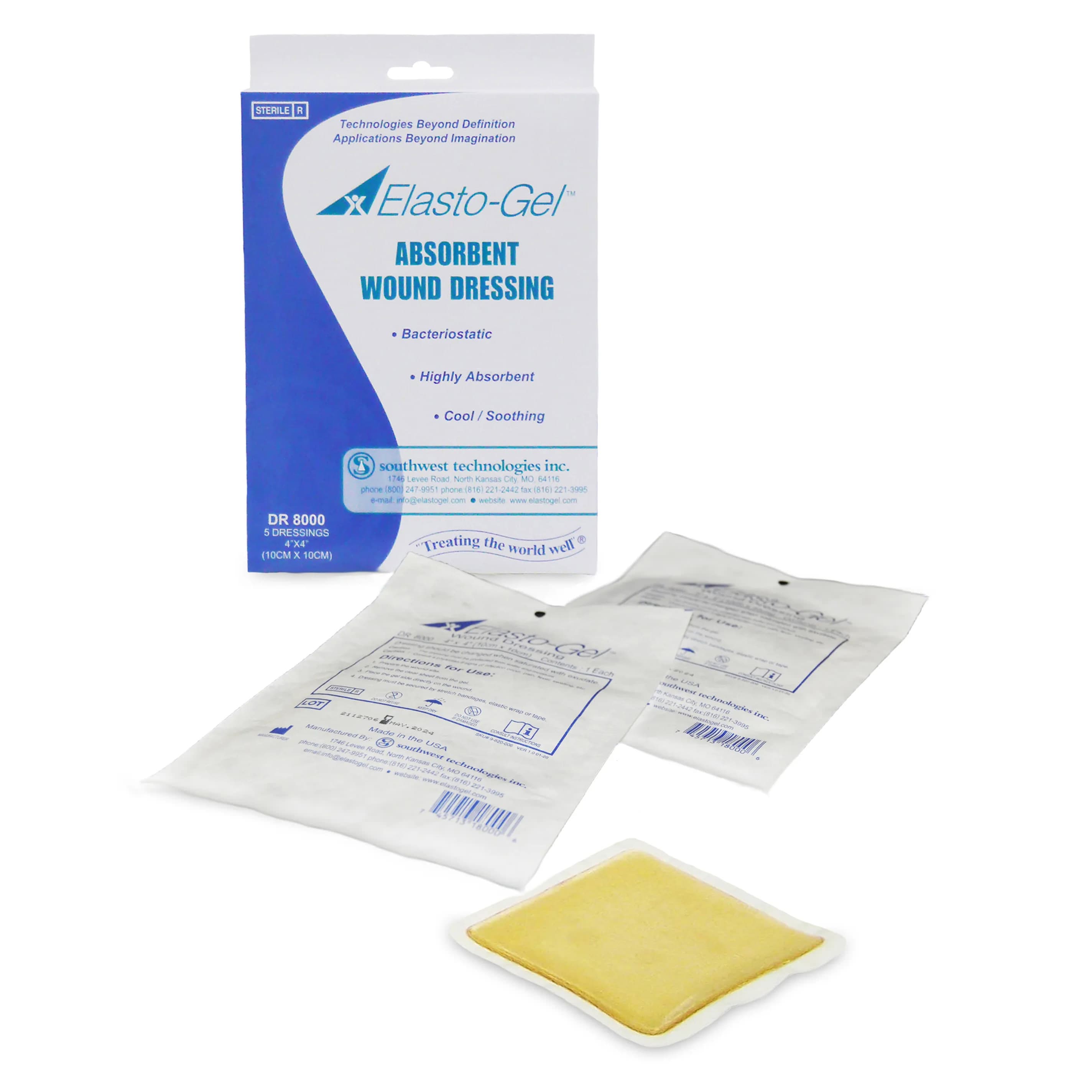 Elasto-Gel Absorbent Wound Dressing, 4-Way Stretch Backing, 4 x 4 Inch - Box of 5 - Image 1