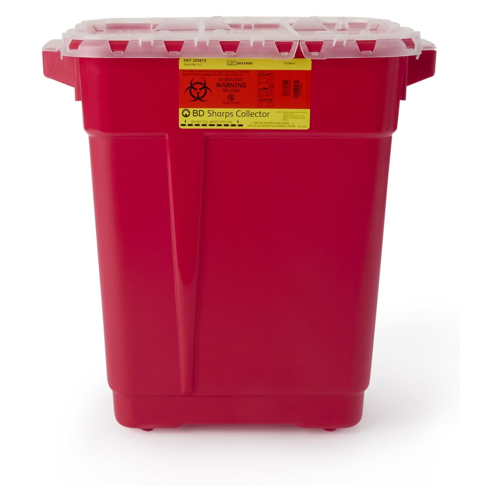 BD Large Sharps Container, 9 Gallon, Hinged Snap On Lid - Case of 8 - Image 1