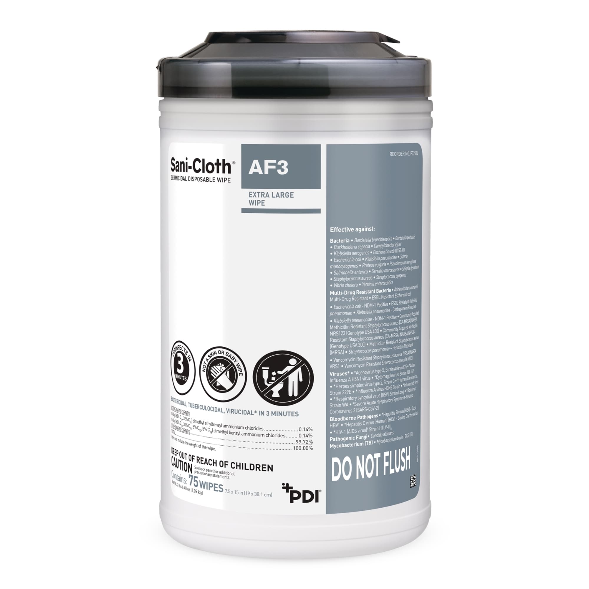 Sani-Cloth AF3 Germicidal Disposable Wipes, Canister, Extra Large - Can of 75 - Image 1