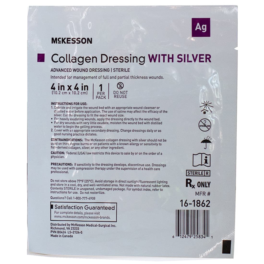 McKesson Silver Collagen Dressing 4 X 4 Inch Rectangle Sterile - Image 1