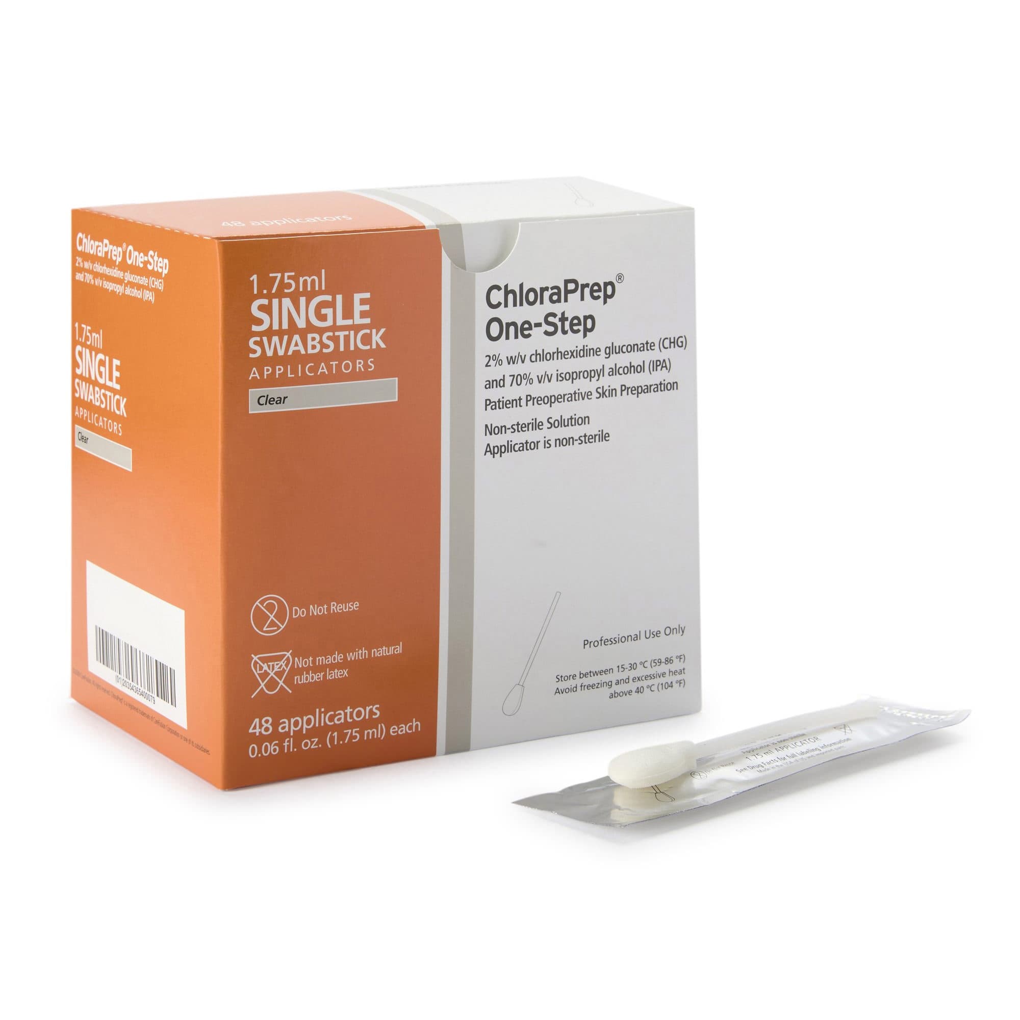 Becton ChloraPrep One-Step Single Swabstick, 1.75 ML - Box of 48 - Image 1