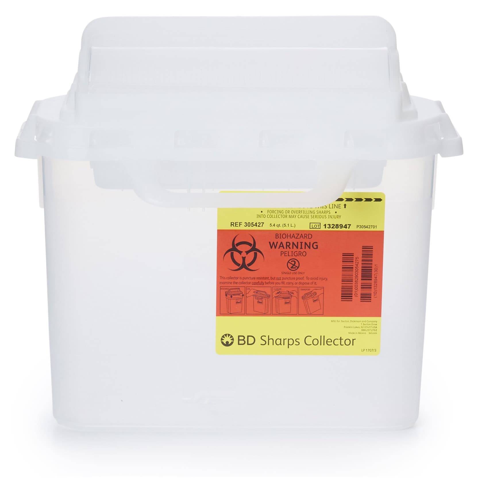 BD Counterbalanced Door Patient Room Collector, Clear, 5.4 Quart - Case of 12 - Image 1