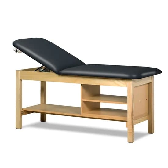 Clinton Classic Express Treatment Table with Adjustable Back and Shelving, Black, 30" W x 72" L x 31" H - Image 1
