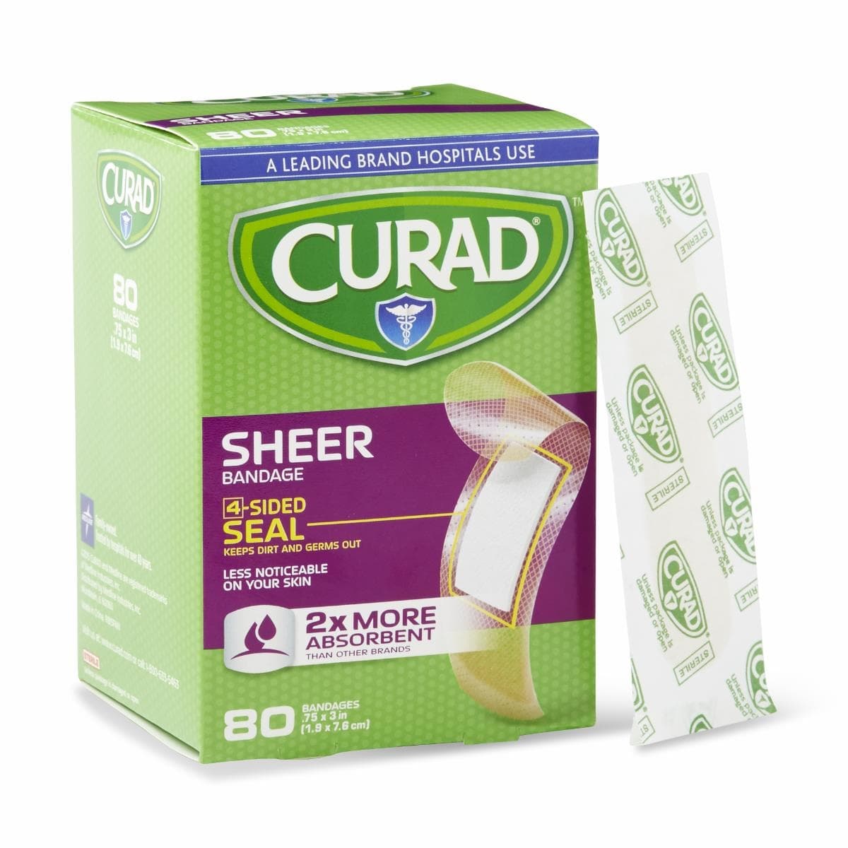Curad Sheer Adhesive Bandages, 3/4" x 3" - Box of 80 - Image 1