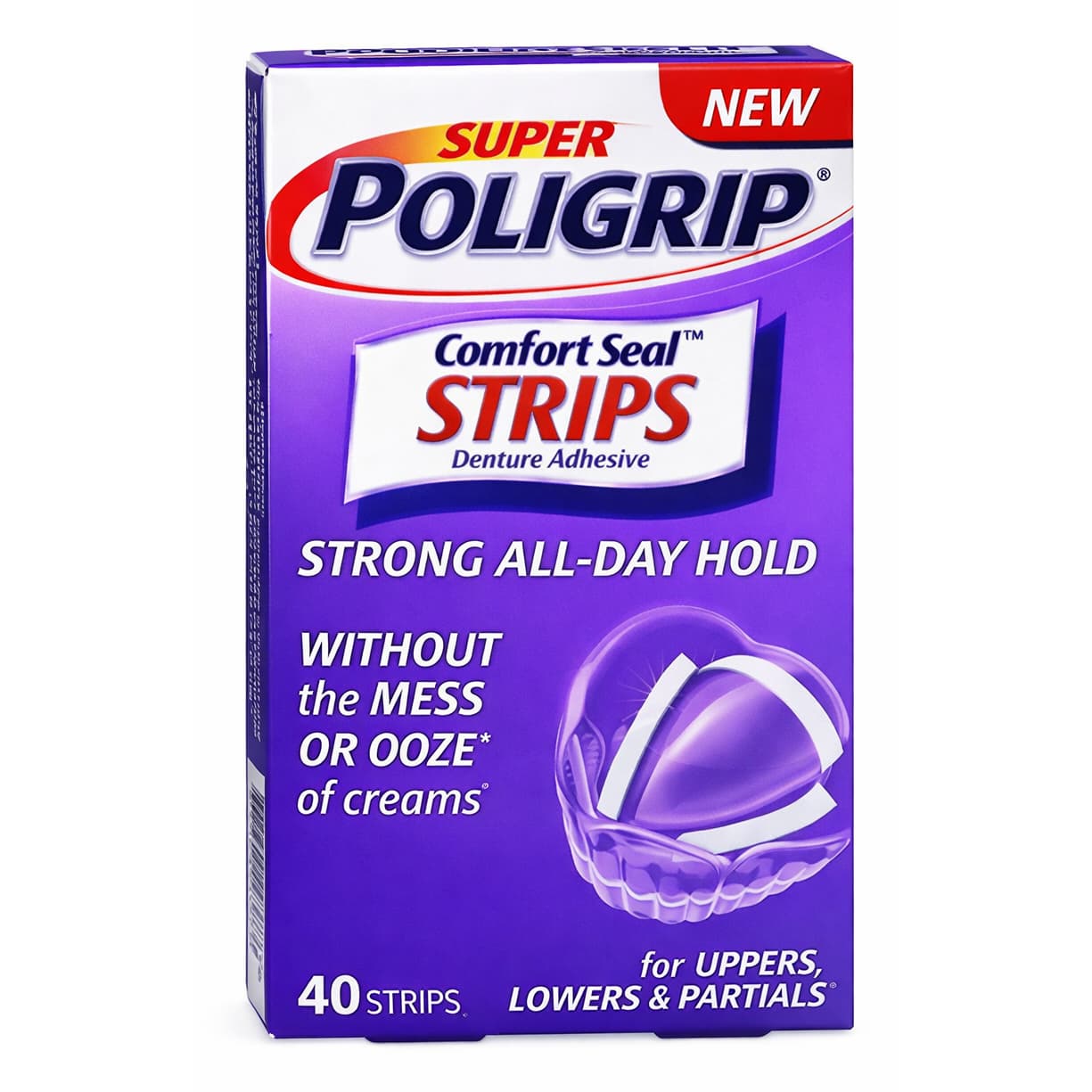 Denture Adhesive Super Poligrip Comfort Seal Strips - Box of 40