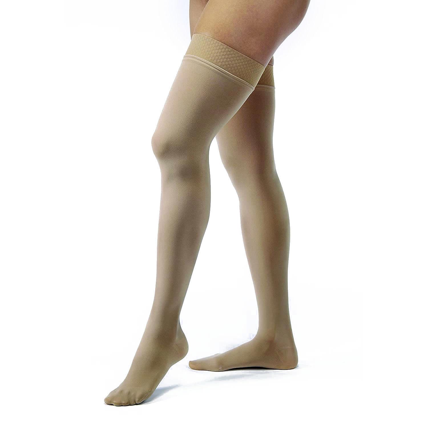 Jobst Opaque Thigh High Compression Stockings, 20-30 mmHg, Large-Petite, Natural - Pair - Image 1
