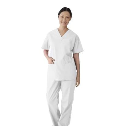 Medline ComfortEase Women's V-neck Tunic Scrub Top, 2-Pockets, White, 4XLarge - Each - Image 1
