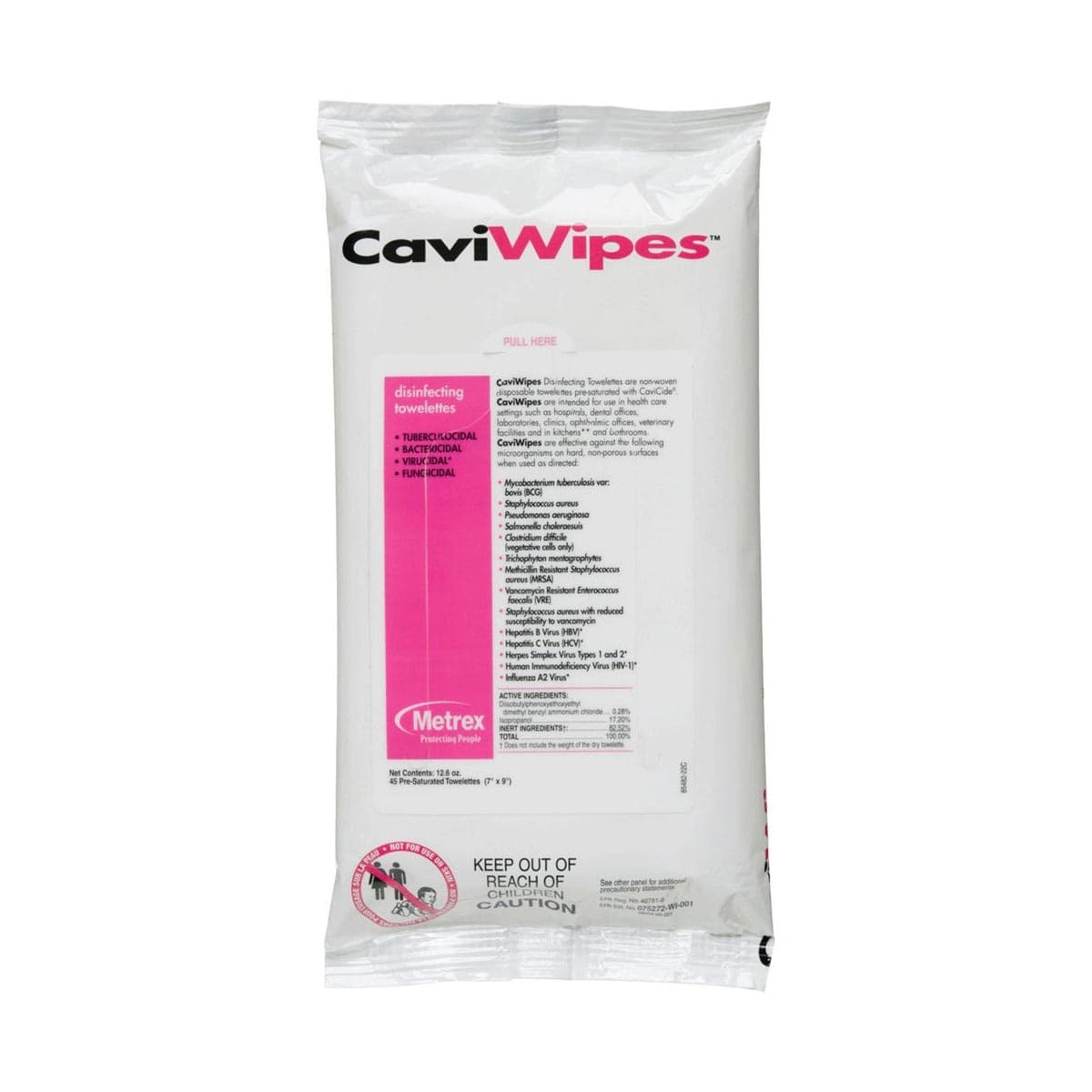 CaviWipes Surface Disinfectant Wipe, Soft Pack, 7 X 9 Inch, 45 Count - Package - Image 1