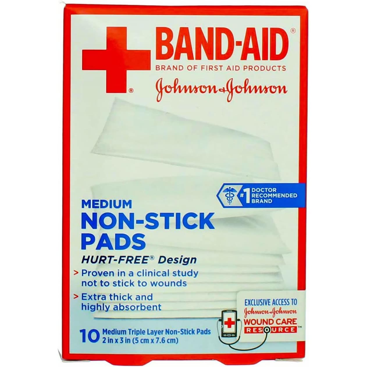 Johnson and Johnson Band-Aid First Aid Non-Stick Pad, Medium (2" x 3") - Box of 10 - Image 1