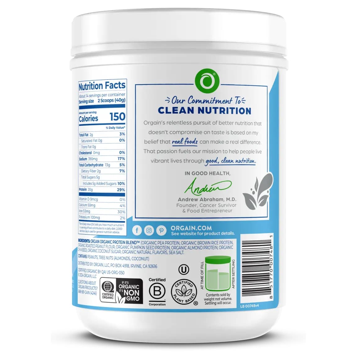 Orgain Simple Organic Plant Protein Powder, Vanilla - Image 3
