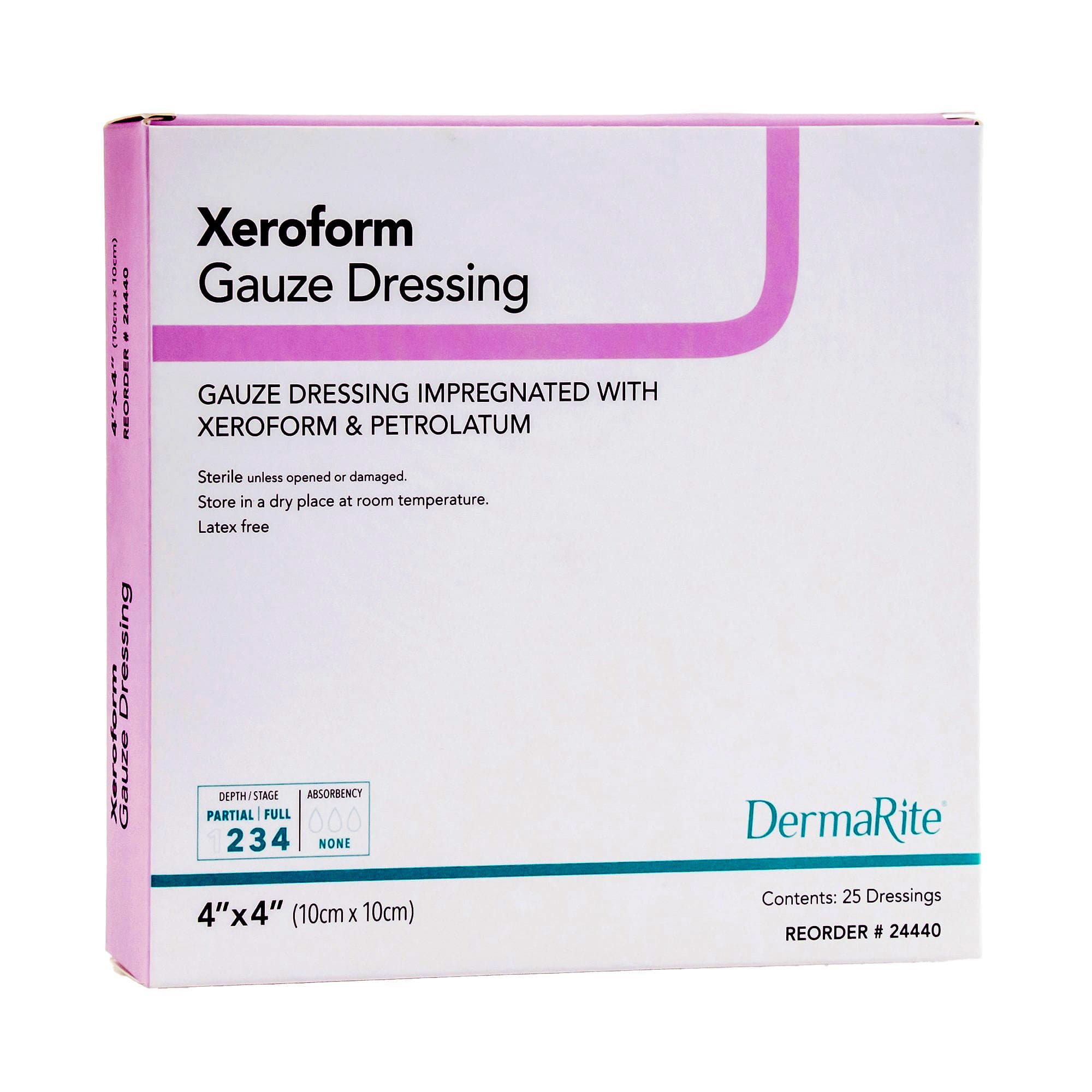 Dermarite Xeroform Petrolatum Impregnated Gauze Dressing, 4 x 4 Inch - Box of 25 - Image 1