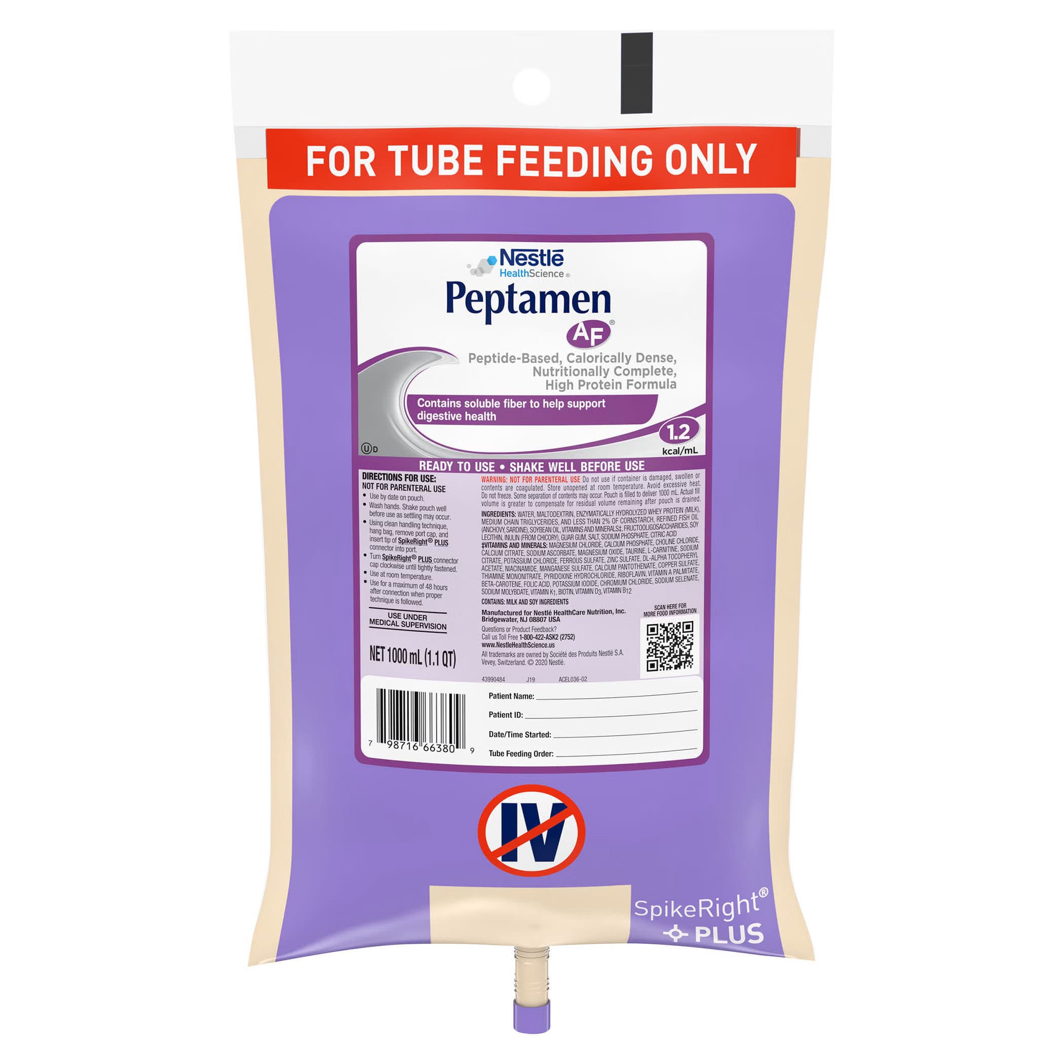 Peptamen AF 1.2 Kcal Ready to Hang Tube Feeding Formula, 33.8 oz - Each - Image 1