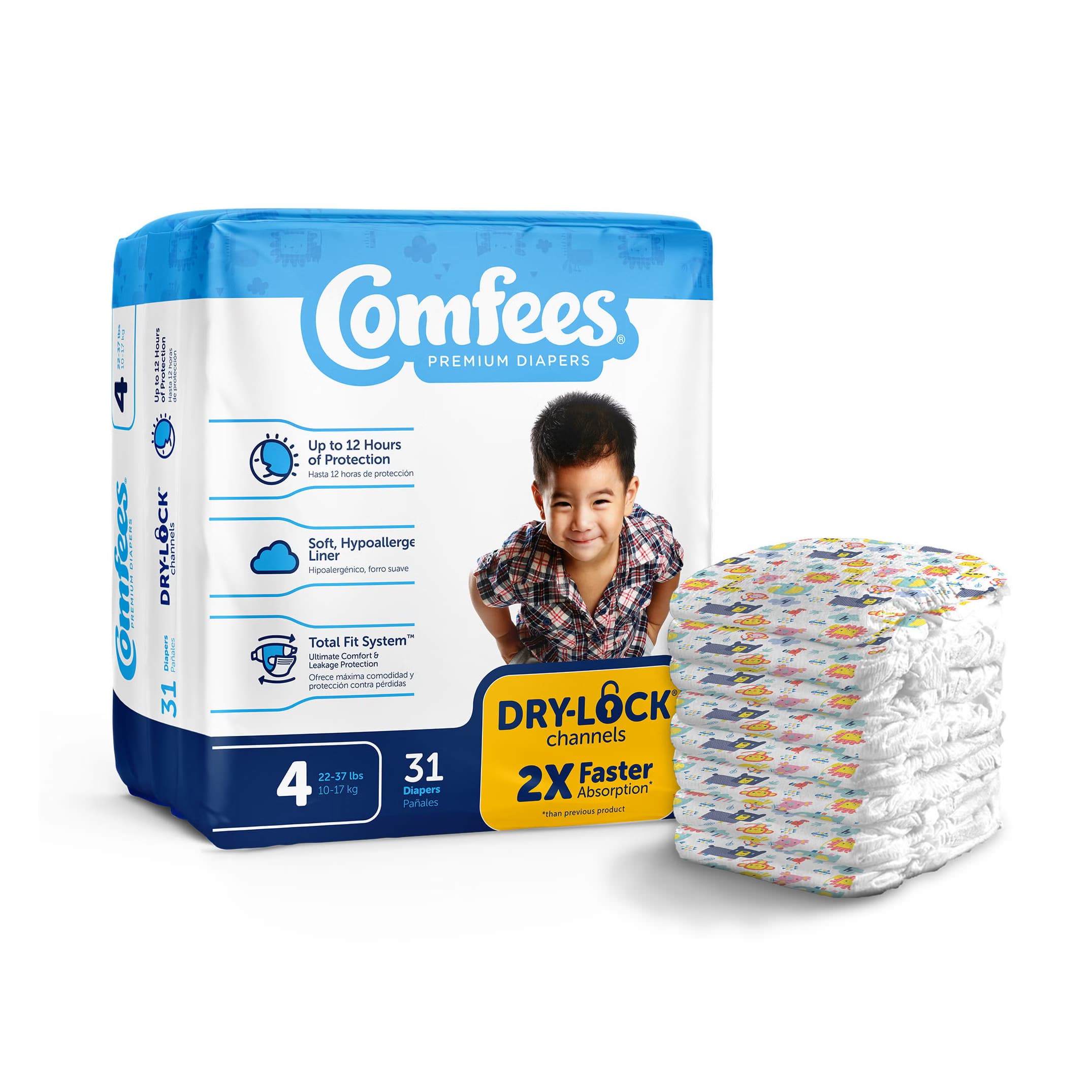 Comfees Premium Baby Diapers, Size 4 - Case of 124 - Image 1